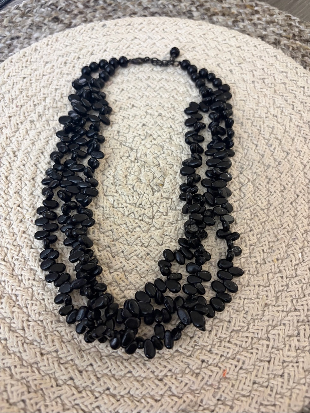 Black Multi-Strand Beaded Necklace